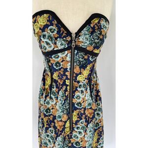 Vena Cava Floral Silk Strapless Dress Front Zipper